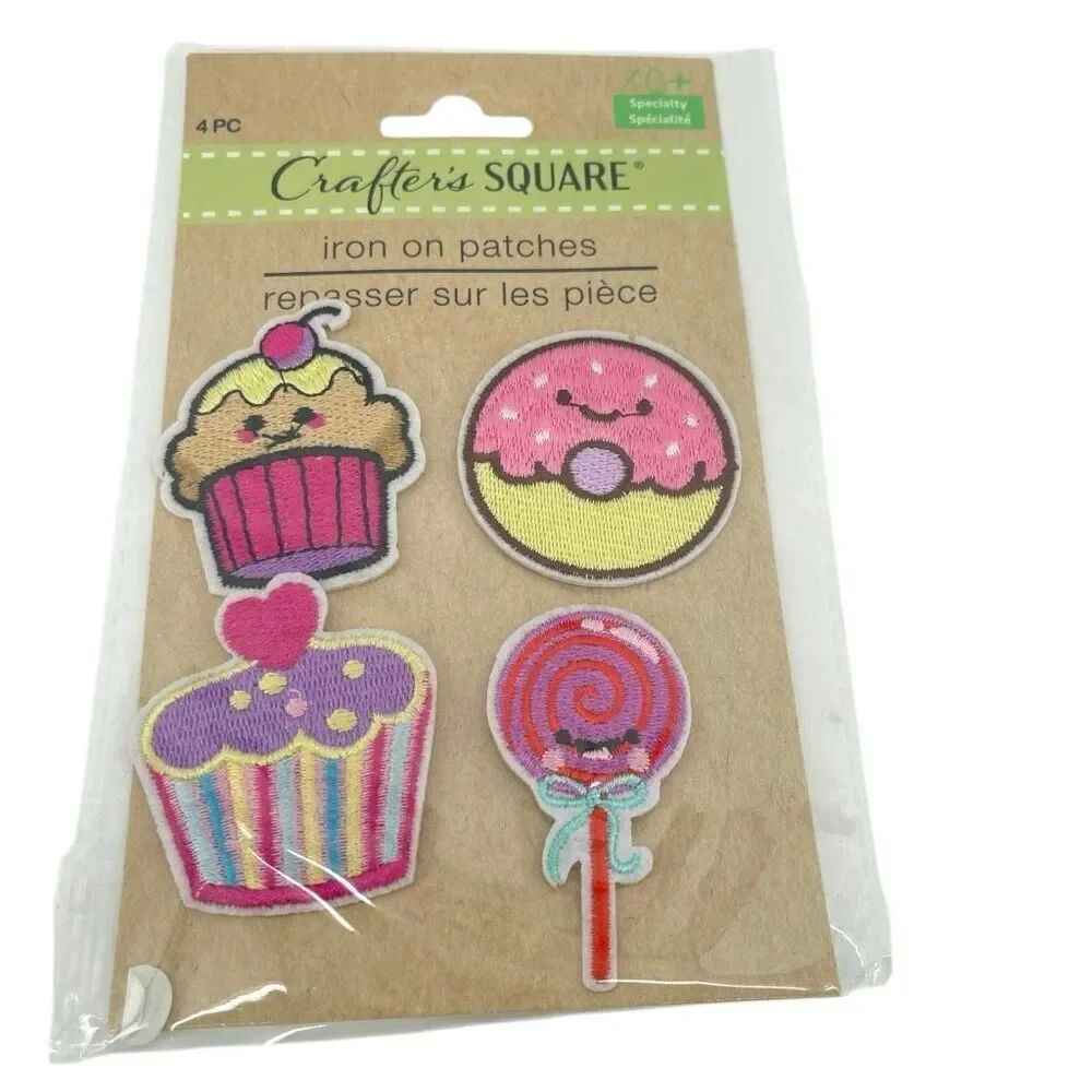 Cute Dessert Iron On Patches Set of 4 – Cupcake, Donut & Candy, NEW